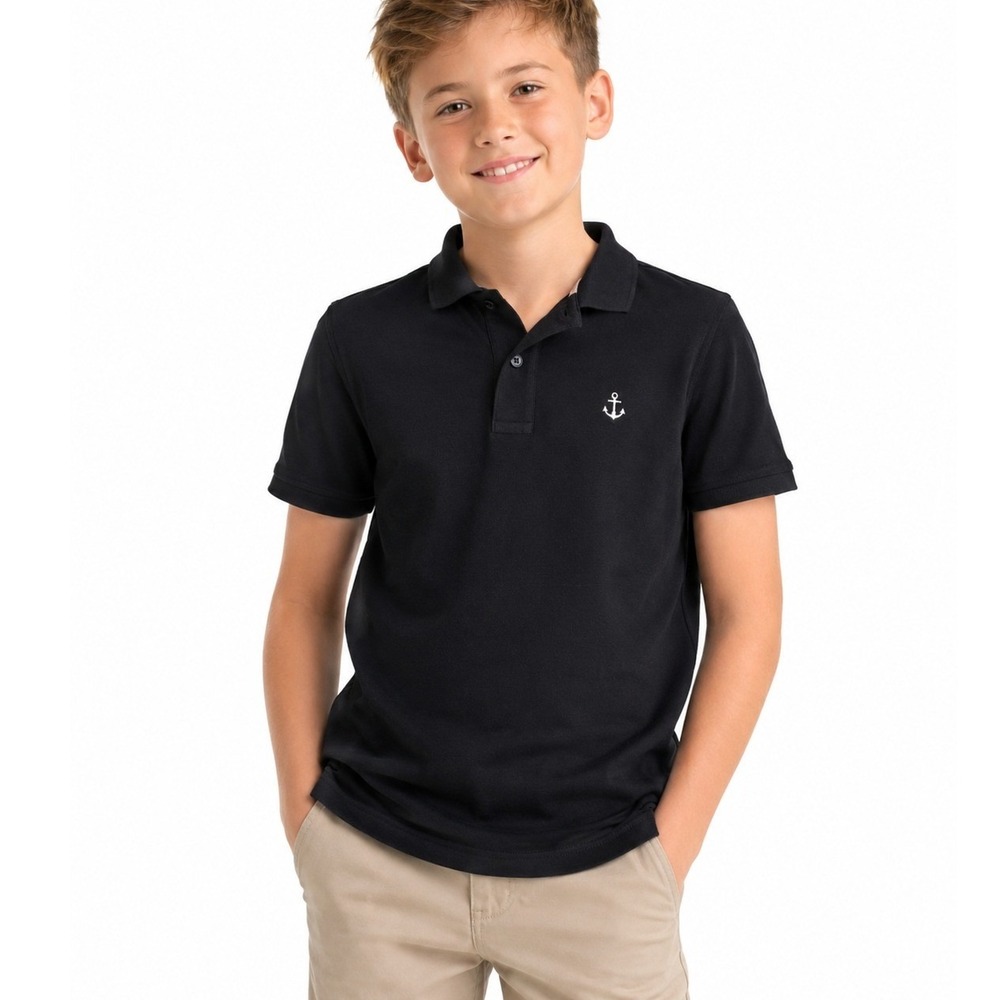 H&M Navy Blue Anchor Polo Shirt Kids Size 8/10 100% Cotton Preppy